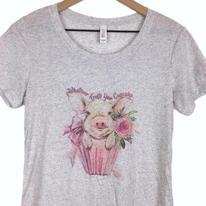 BELLA CANVAS T Shirt Graphic Pig Whatever Frosts Your Cupcake Short Sleeve Large